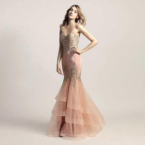 Exquisite Burgundy Strapless Mermaid Gown with Intricate Gold Embroidery and Ruffled Tulle Prom Dress,LX462