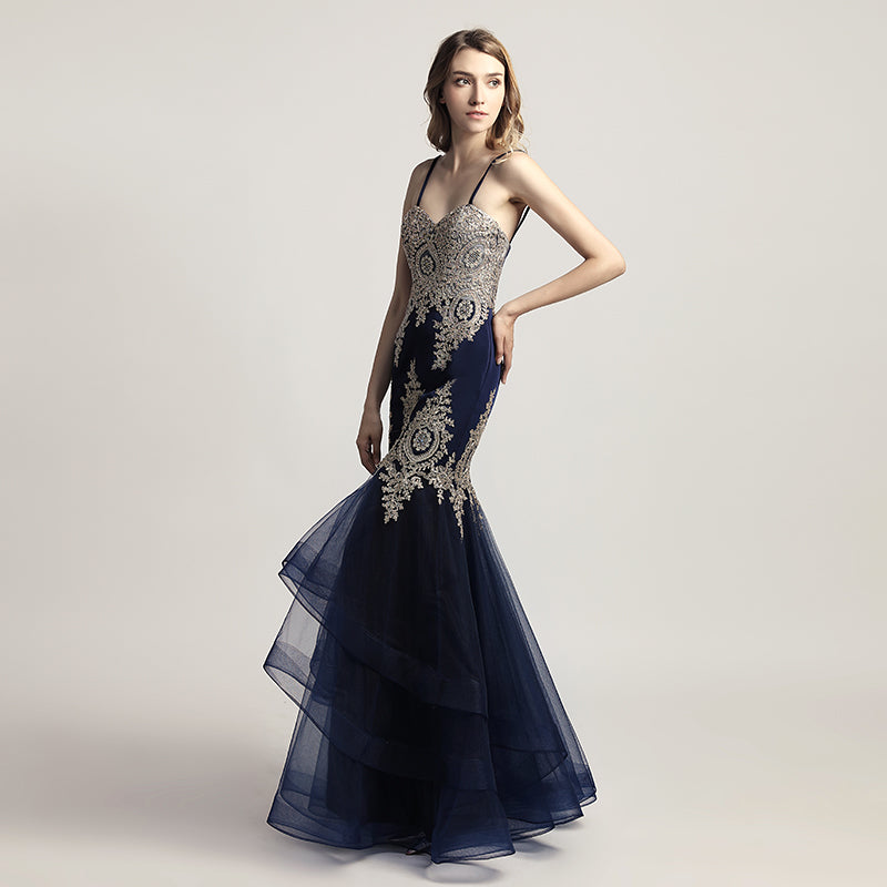Exquisite Burgundy Strapless Mermaid Gown with Intricate Gold Embroidery and Ruffled Tulle Prom Dress,LX462
