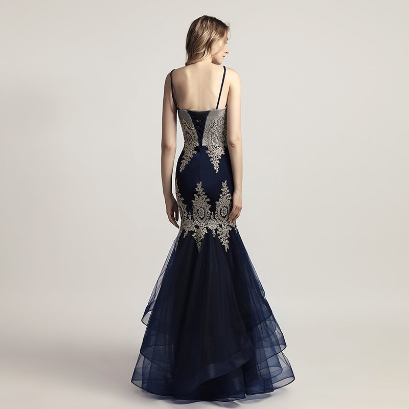Exquisite Burgundy Strapless Mermaid Gown with Intricate Gold Embroidery and Ruffled Tulle Prom Dress,LX462