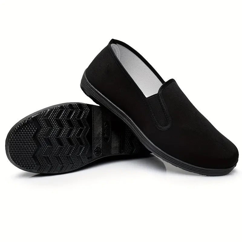 Chinese Traditional Canvas Flats For Men, Breathable Lightweight Slip On Shoes For Outdoor Walking Driving Martial Art Kung Fu Tai Chi Training, Autumn And Winter
