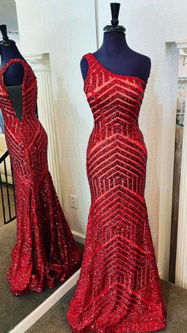 One Shoulder Mermaid Unique  Sequins Prom Dress
