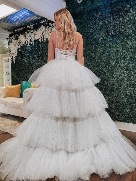 White tulle high low prom dresses white homecoming dresses