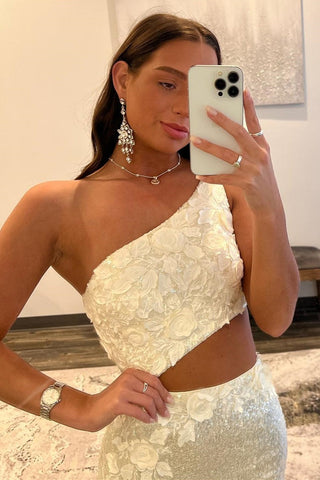 One Shoulder Sheath  Sequins Prom Dress with 3D Appliques