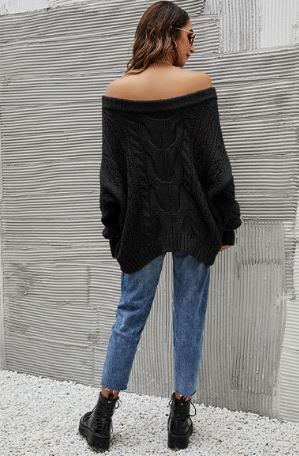 Off shoulder oversized loose one neck solid color pullover sweater