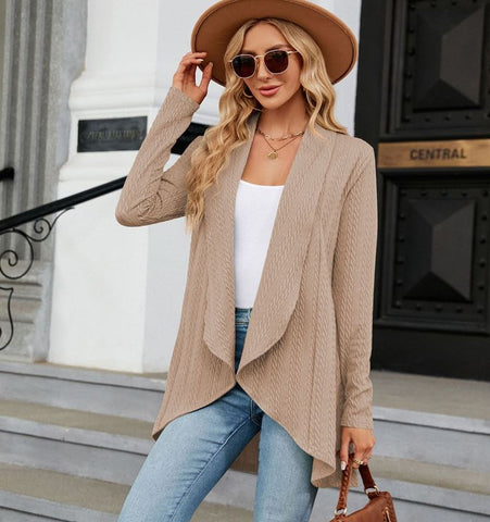 Autumn and winter new long sleeved solid color loose cardigan top women's knitted jacket