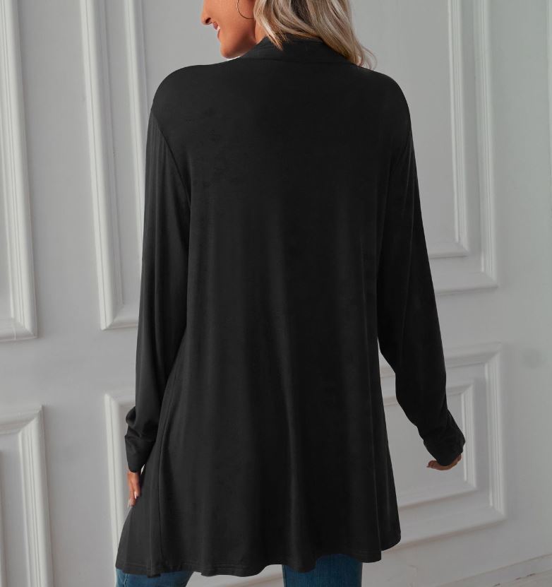 Autumn new solid color long sleeved cardigan jacket long top