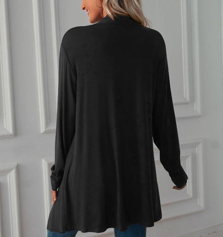 Autumn new solid color long sleeved cardigan jacket long top