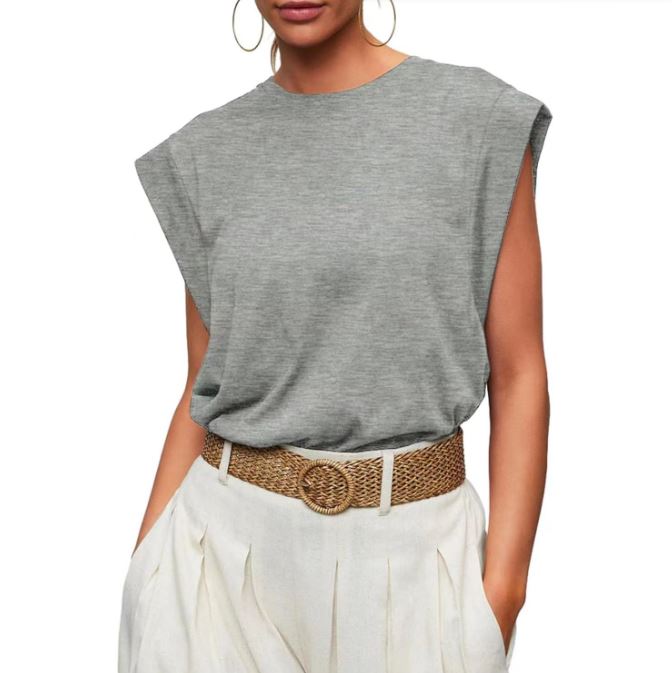 Spring and summer round neck loose short sleeved striped women's vest