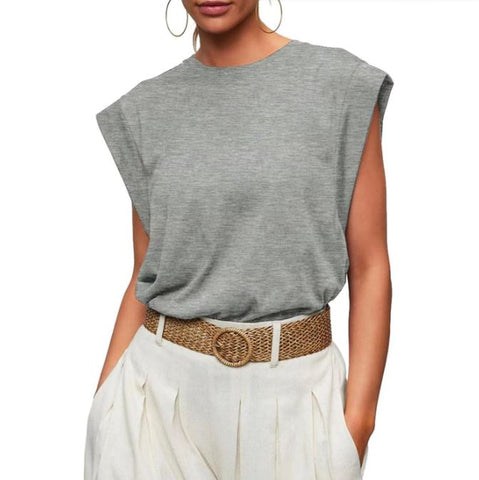 Spring and summer round neck loose short sleeved striped women's vest