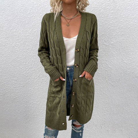 Autumn and winter long button up cardigan