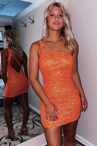 One Shoulder Bodycon  Sequins Homecoming Dress