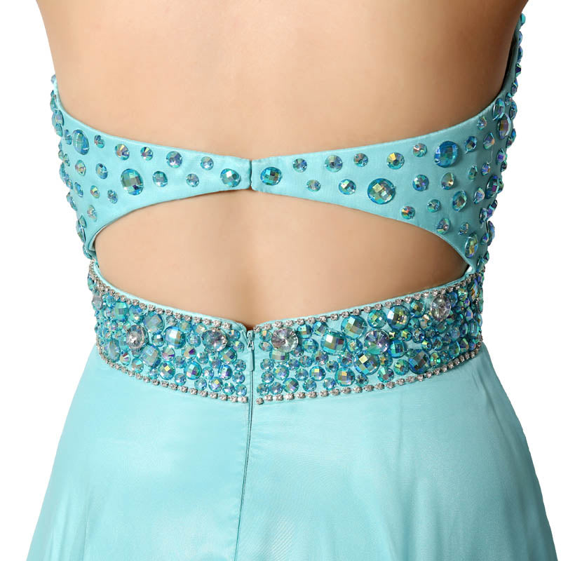 Turquoise Sweetheart Deep - V Neck Beaded Long Prom Dress, AJ003