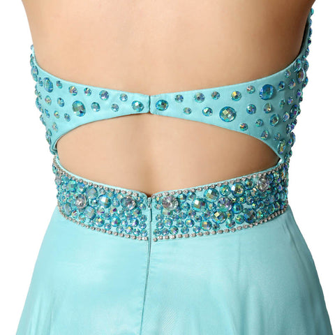 Turquoise Sweetheart Deep - V Neck Beaded Long Prom Dress, AJ003