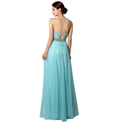 Turquoise Sweetheart Deep - V Neck Beaded Long Prom Dress, AJ003
