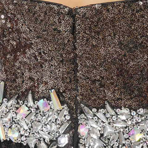 Black and Silver Sequin Sweetheart Spaghetti - Straps Long Prom Dress , AJ011