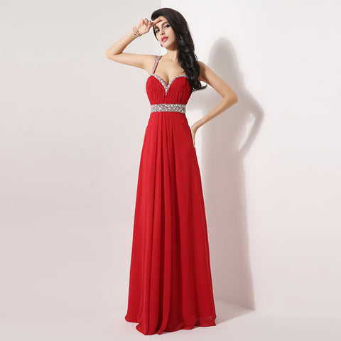 Red Embellished Sweetheart Spaghetti - Straps Open - Back Long Prom Dress, AJ013
