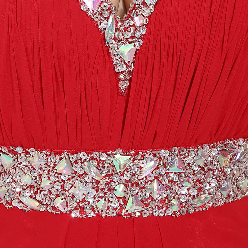 Red Embellished Sweetheart Spaghetti - Straps Open - Back Long Prom Dress, AJ013