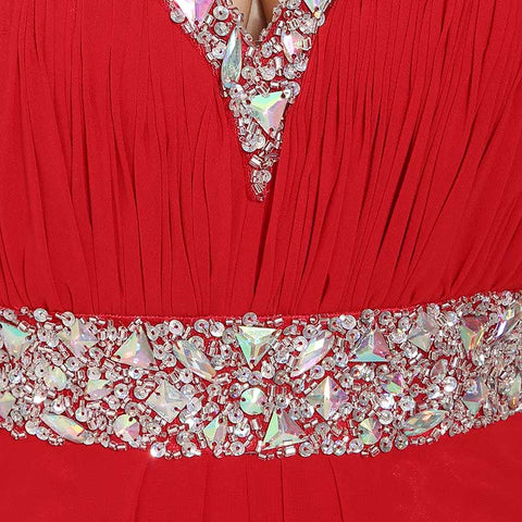 Red Embellished Sweetheart Spaghetti - Straps Open - Back Long Prom Dress, AJ013