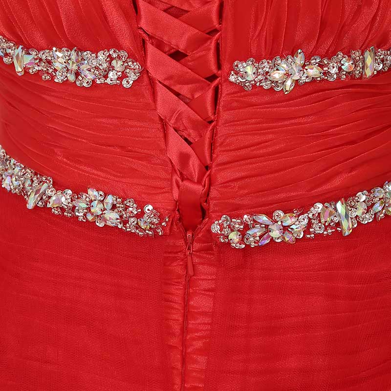 Red Embellished Sweetheart Strapless High - Low Tulle Prom Dress, AJ014