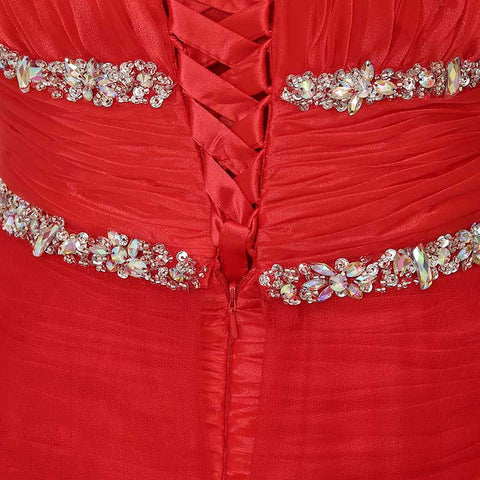 Red Embellished Sweetheart Strapless High - Low Tulle Prom Dress, AJ014