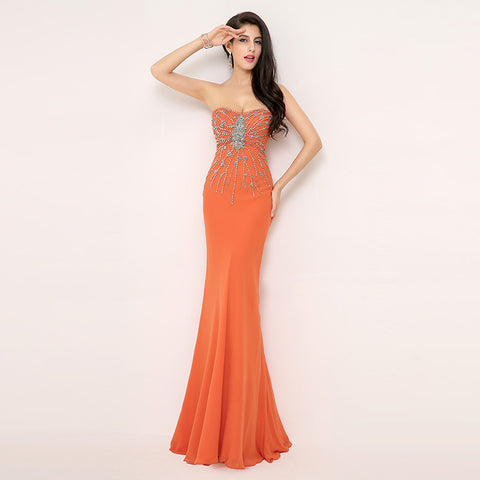 Orange Embellished Sweetheart Strapless Mermaid Long Prom Dress, AJ015