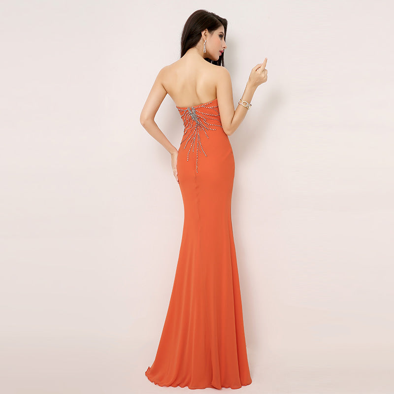 Orange Embellished Sweetheart Strapless Mermaid Long Prom Dress, AJ015