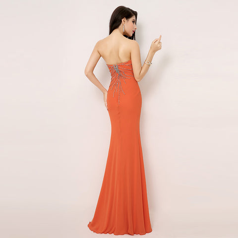 Orange Embellished Sweetheart Strapless Mermaid Long Prom Dress, AJ015
