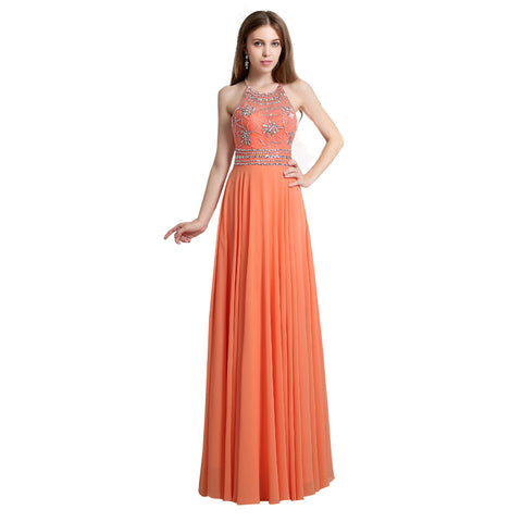 Embellished Halter - Neck Long Prom Dress , AJ020