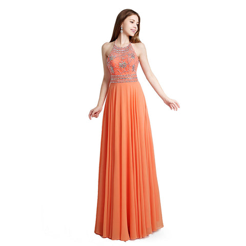 Embellished Halter - Neck Long Prom Dress , AJ020