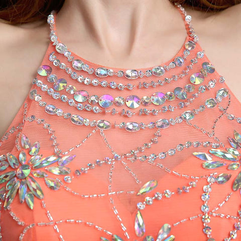 Embellished Halter - Neck Long Prom Dress , AJ020