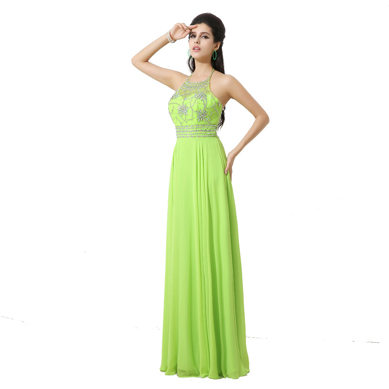 Embellished Halter - Neck Long Prom Dress , AJ020