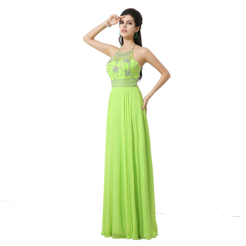 Embellished Halter - Neck Long Prom Dress , AJ020