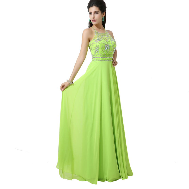 Embellished Halter - Neck Long Prom Dress , AJ020