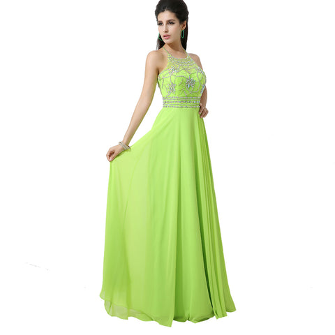 Embellished Halter - Neck Long Prom Dress , AJ020