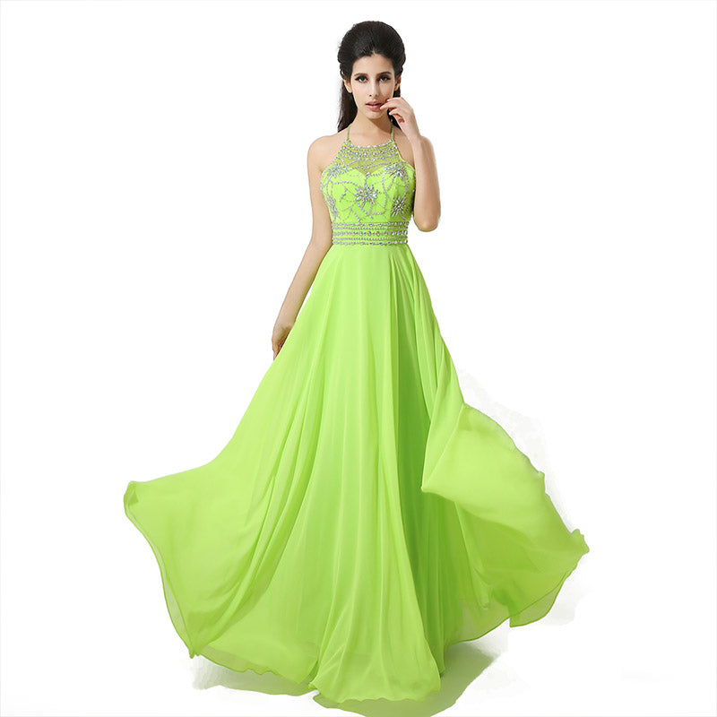 Embellished Halter - Neck Long Prom Dress , AJ020