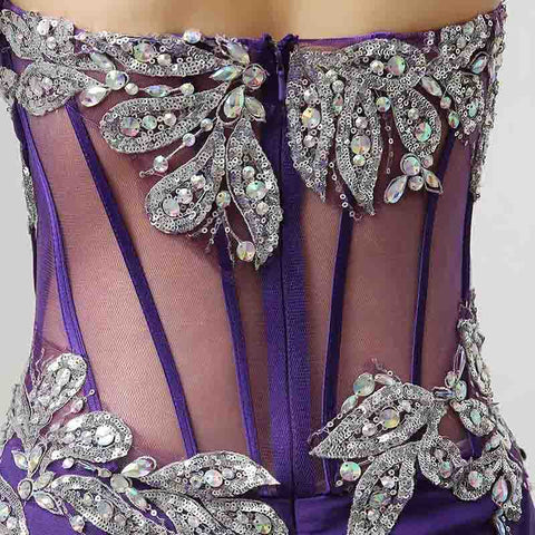 Black - Embellished Strapless Sheer - Paneled Long Prom Dress with Slit  , AJ023