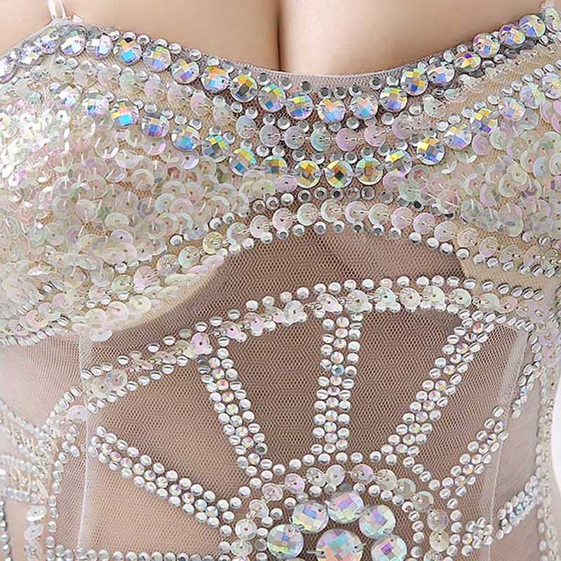 White Embellished Strapless Sheer - Paneled Mermaid Long Prom Dress, AJ030