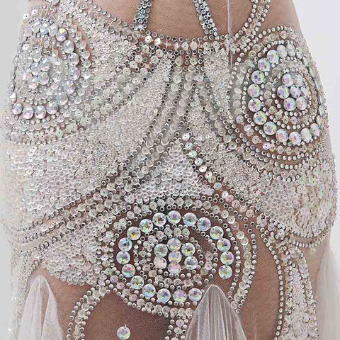 White Embellished Strapless Sheer - Paneled Mermaid Long Prom Dress, AJ030