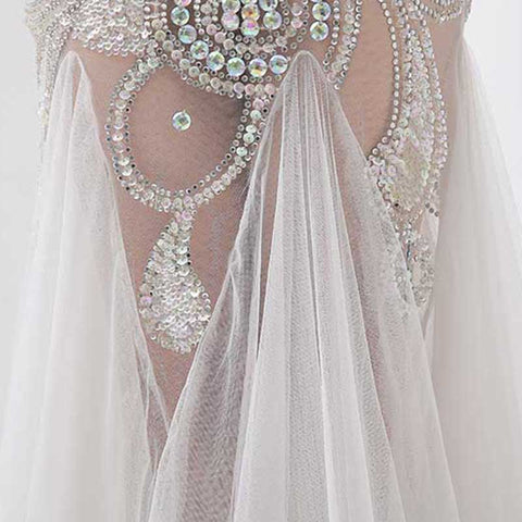 White Embellished Strapless Sheer - Paneled Mermaid Long Prom Dress, AJ030