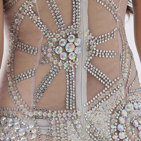 White Embellished Strapless Sheer - Paneled Mermaid Long Prom Dress, AJ030