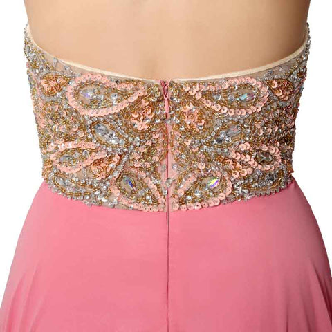 Pink Embellished Halter - Neck Chiffon Long Prom Dress, AJ031