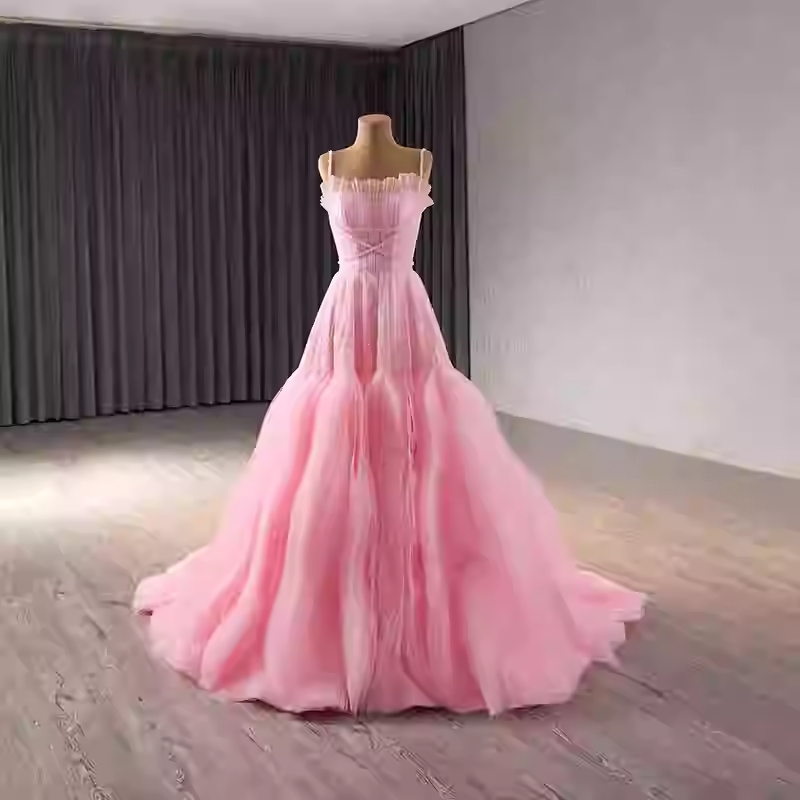 Romantic Strapless Pink Tulle Ball Gown with Corset - Style Bodice and Flowing Prom Dress, BG011