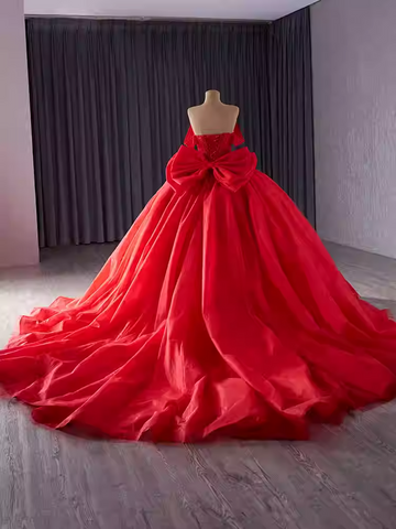 Charming Off - Shoulder Peach Ball Gown with Pleated Tulle Prom Dress, BG026