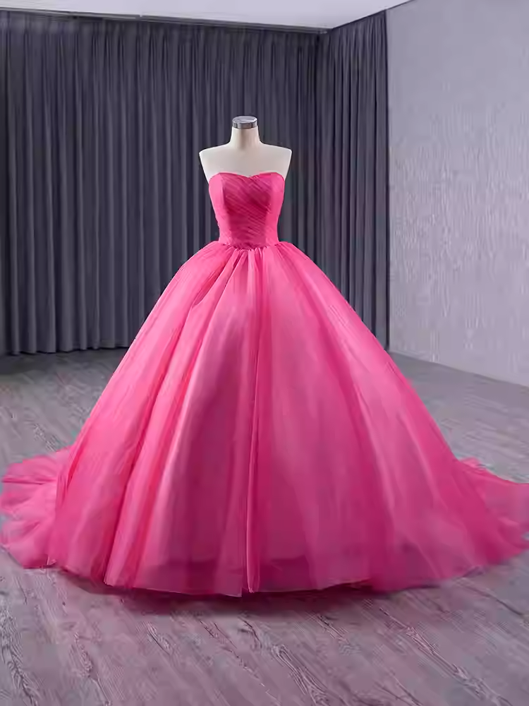 Eye - Catching Strapless Hot Pink Ruffled Ball Gown - Ideal Prom Dress, BG043