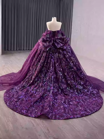 Glamorous Three - Quarter Sleeve Black Sparkly Ball Gown with Red Floral Embroidery -  Evening Dress, BG045