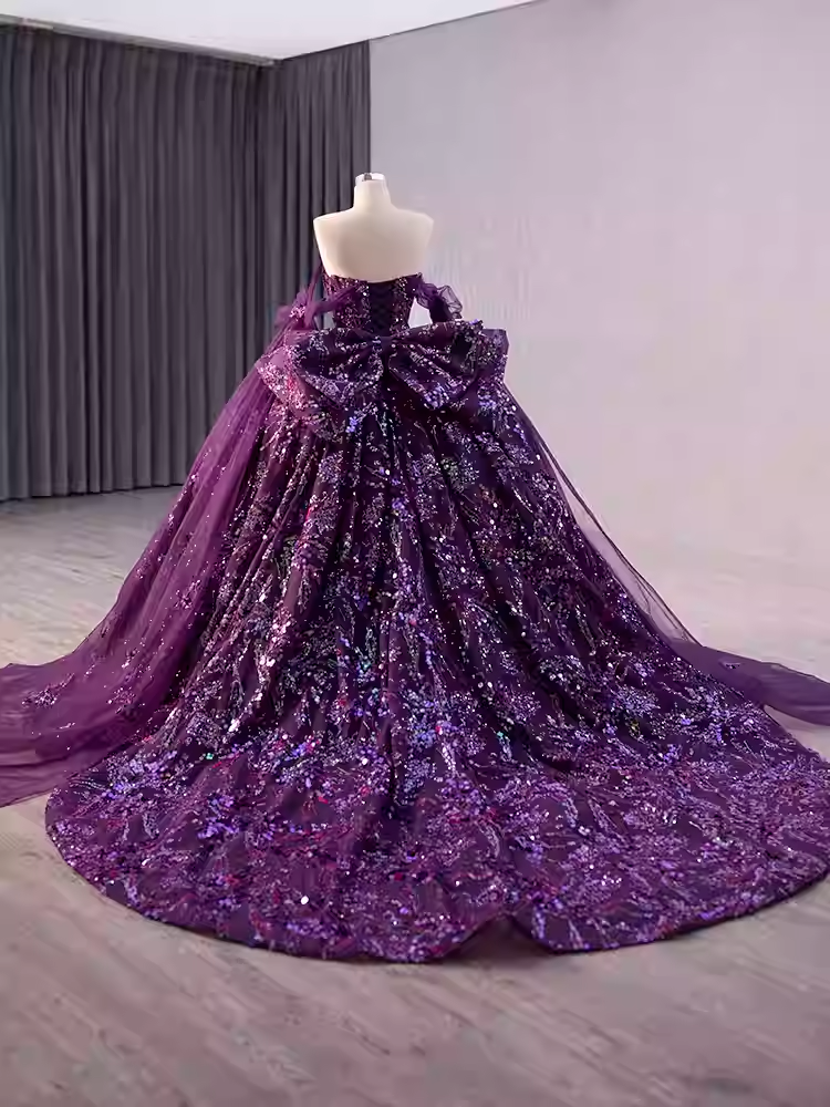 Glamorous Three - Quarter Sleeve Black Sparkly Ball Gown with Red Floral Embroidery -  Evening Dress, BG045