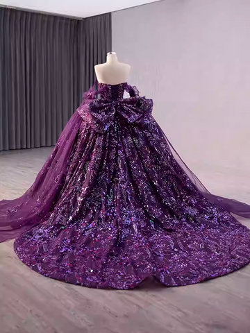 Glamorous Three - Quarter Sleeve Black Sparkly Ball Gown with Red Floral Embroidery -  Evening Dress, BG045