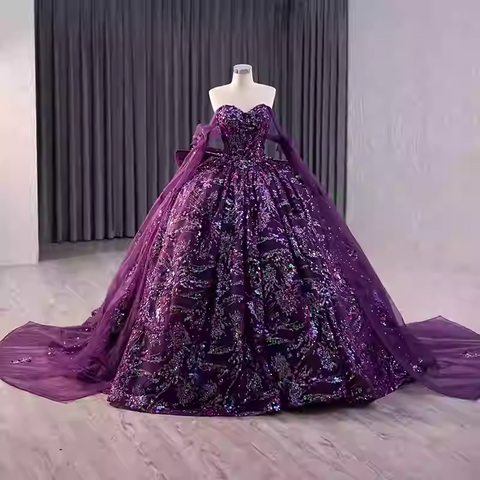 Glamorous Three - Quarter Sleeve Black Sparkly Ball Gown with Red Floral Embroidery -  Evening Dress, BG045
