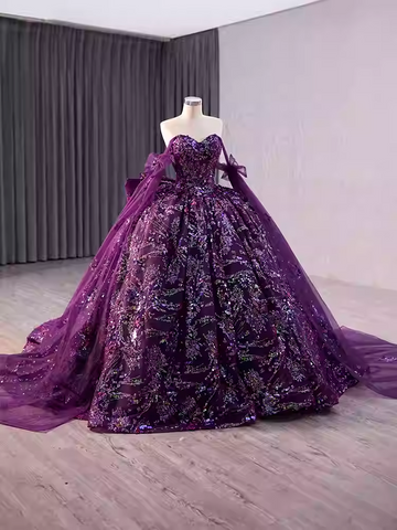 Glamorous Three - Quarter Sleeve Black Sparkly Ball Gown with Red Floral Embroidery -  Evening Dress, BG045