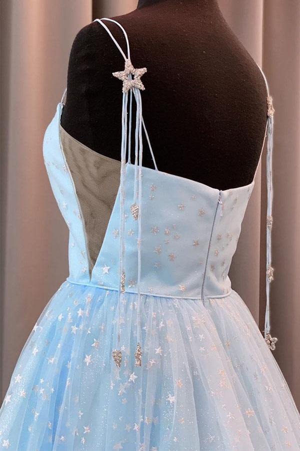 A-line Beautiful Spaghetti Straps Prom Dresses With Stars